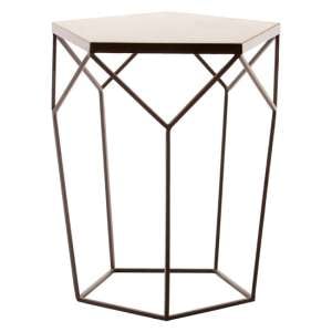 Shalom Pentagonal White Marble Top Side Table With Black Frame