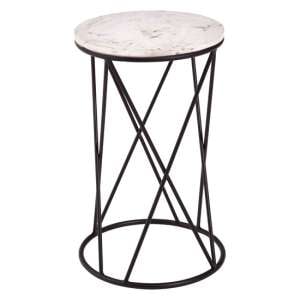 Shalom Round White Marble Top Side Table With Black Cross Frame