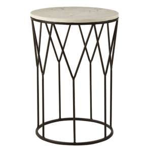 Shalom Round White Marble Top Side Table With Black Frame