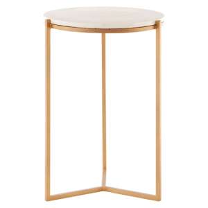 Shalom Round White Marble Top Side Table With Gold Base