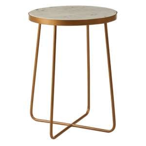 Shalom Round White Marble Top Side Table With Gold Cross Base