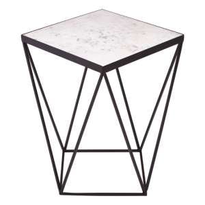 Shalom Square White Marble Top Side Table With Black Frame