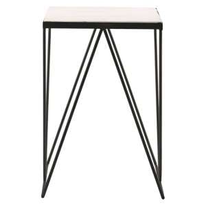 Shalom Square White Marble Top Side Table With Matt Black Legs