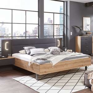 Shanghai Wooden Double Bed In Artisan Oak And Graphite