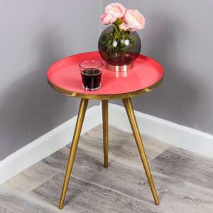 Sharon Coral Enamel Top Side Table With Gold Frame