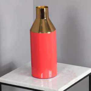 Sharon Iron Decorative Vase In Living Coral And Gold