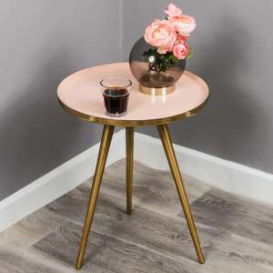 Sharon Pink Enamel Top Side Table With Gold Frame