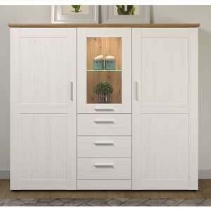 Shazo LED Wooden Highboard In White Pine And Artisan Oak