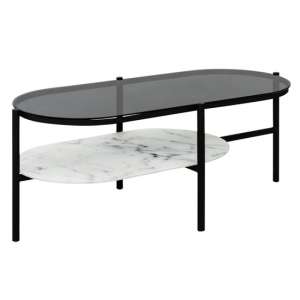 Shelko Smoked Glass Coffee Table With Marble Effect Shelf
