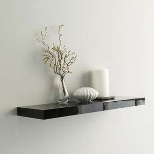 Shelvza Medium Wooden Wall Shelf In Black High Gloss