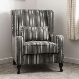 Shanaia Stripe Fabric Fireside Armchair In Grey