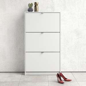 Shovy Wooden Shoe Cabinet In White With 3 Doors And 2 Layers