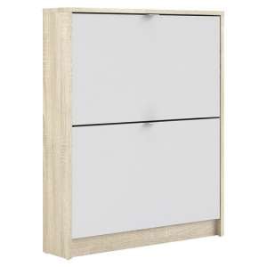 Shovy Wooden Shoe Cabinet In White And Oak With 2 Doors 1 Layer