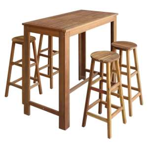 Shyla Wooden Bar Table With 4 Bar Stools In Natural