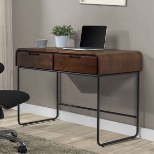Sicenza Wooden Computer Desk In Walnut And Black With 2 Drawers