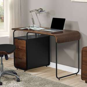 Sicenza Wooden Computer Desk In Walnut And Black With 3 Drawers