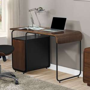 Sicenza Wooden Computer Desk In Walnut And Black With Cabinet