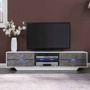 Sienna High Gloss TV Stand In White And Concrete Effect With LED
