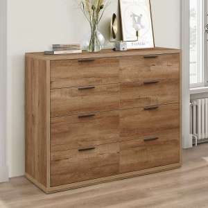 Silas Chest Of Drawers Wide In Rustic Oak Effect With 8 Drawers
