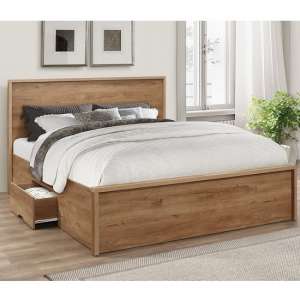 Silas Wooden King Size Bed In Rustic Oak Effect With 2 Drawers