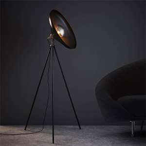 Silvis Coned Floor Lamp In Matt Black With Matt Nickel Details