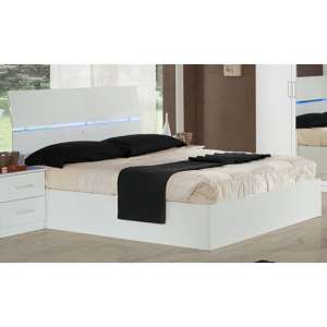 Simona High Gloss King Size Bed In White With LED