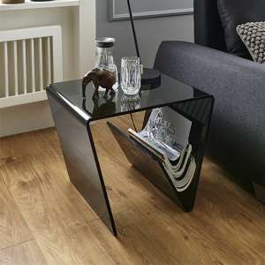 Simons Float Glass Side Table With Integrated Shelf In Grey