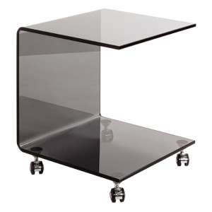 Simons Float Glass Side Table On Castors In Grey