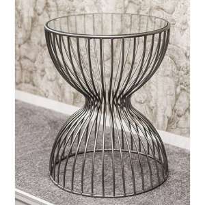 Simons Round Clear Glass Side Table With Grey Metal Base
