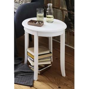 Simons Round Wooden Side Table In White