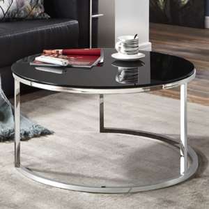 Sioux Large Round Black Glass Coffee Table With Chrome Legs