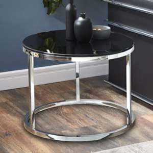 Sioux Small Round Black Glass Coffee Table With Chrome Legs