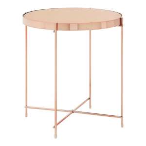 Sirius Mirrored Side Table Low In Pink And Metal Frame