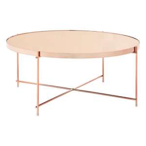 Sirius Mirrored Coffee Table In Pink And Metal Frame