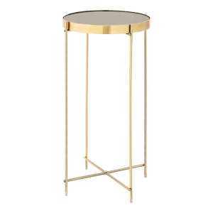 Sirius Mirrored Side Table Tall In Black With Gold Metal Frame
