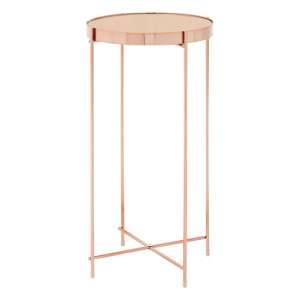 Sirius Mirrored Side Table Tall In Pink And Metal Frame