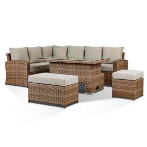 Sisli Lounge Corner Sofa With Rising Dining Table In Brown