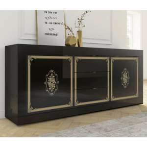 Sisseton High Gloss 2 Doors And 3 Drawers Sideboard In Black