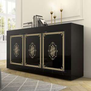 Sisseton High Gloss 3 Doors Sideboard In Black