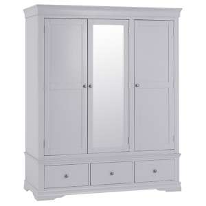 Skokie Wooden 3 Doors And 3 Drawers Wardrobe In Grey