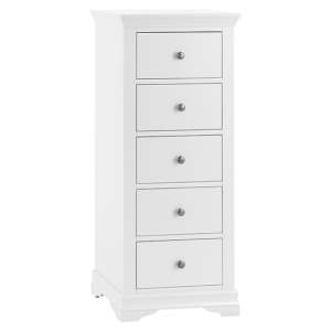 Skokie Narrow Wooden Chest Of 5 Drawers In Classic White