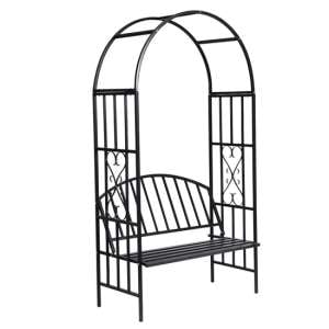 Skylar Metal Garden Seating Bench With Rose Arch In Black