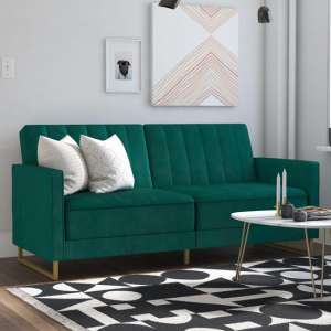 Necton Velvet Upholstered Sofa Bed In Green With Gold Legs