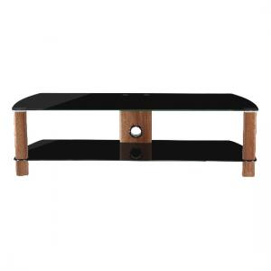 Clevedon Large LCD TV Stand In Black Glass And Walnut