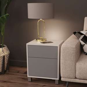 Smart Tech Wooden Side Table In White And Grey With LED Lights