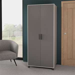 Smart Tech Wooden Wardrobe In White And Grey With LED Lights