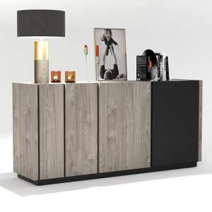 Snapp Wooden Sideboard In Natural And Black With 3 Doors