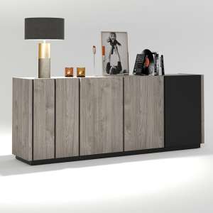 Snapp Wooden Sideboard In Natural And Black With 4 Doors