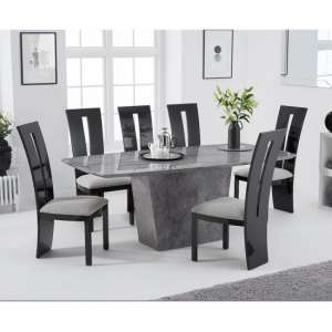 Snyder Marble Dining Table In Light Grey With 8 Ophelia Chairs