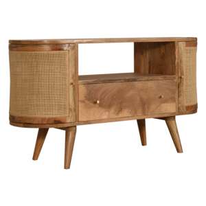 Sofia Wooden TV Stand In Oak Ish With 2 Woven Style Doors